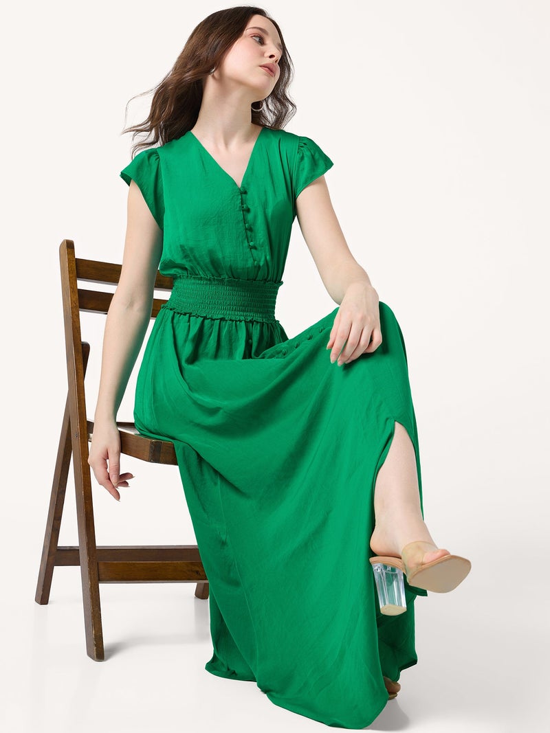 OUTZIDR Green Tiered Maxi Length Flared Dress - Image 1